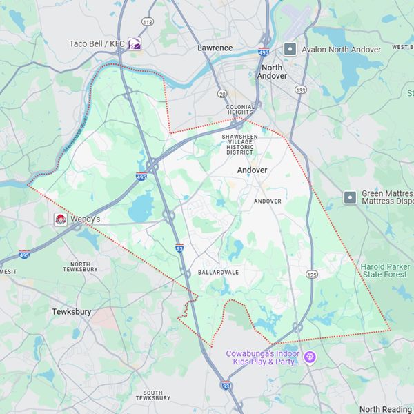 Andover roofing company service area map