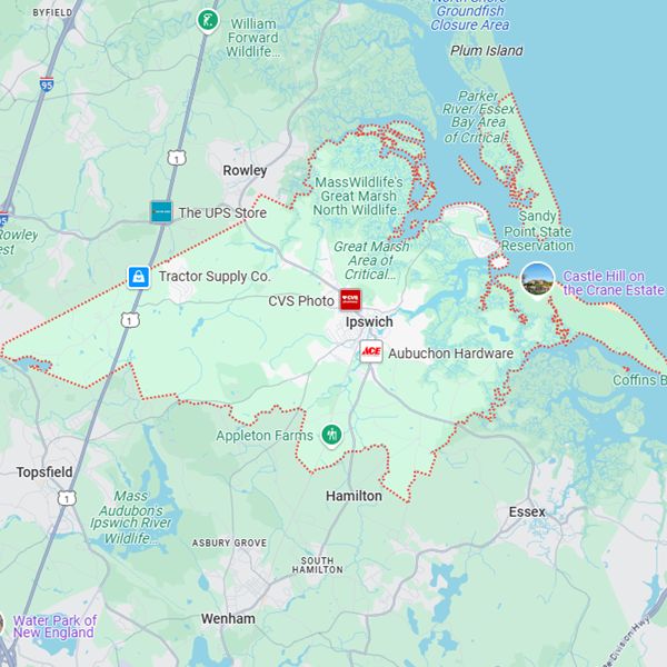 Ipswich roofing company service area map