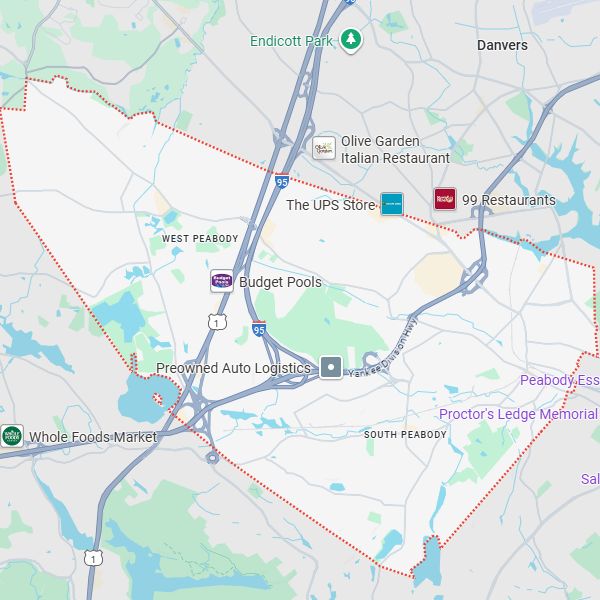 Peabody, MA roofers map