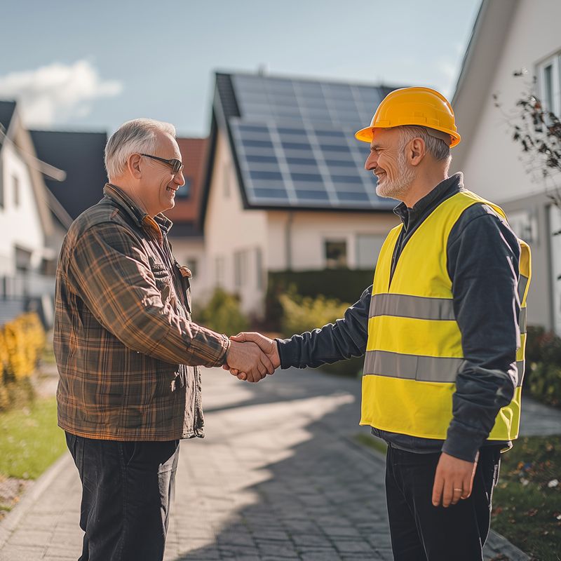 Worker and Man Shaking Hands - Solar Roof